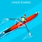 Canoe Rowing Single Summer Games Icon Set.3D Isometric Canoeist Paddler.Olympics Rowing Canoe Single Paddler Sporting Competition