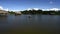 Canoe with tourists crosses the lagoon El Milagro.Tingo Maria, Peru