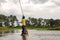 Canoe trip with traditional mokoro boat on river through Okavango Delta near Maun, Botswana Africa