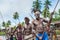 Canoe war ceremony of Asmat people. Headhunters of a tribe of Asmat