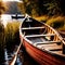 Canoe, wooden kayak rowboat traditional form of water transport on lake or river