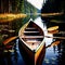 Canoe, wooden kayak rowboat traditional form of water transport on lake or river