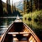 Canoe, wooden kayak rowboat traditional form of water transport on lake or river