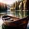 Canoe, wooden kayak rowboat traditional form of water transport on lake or river