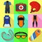 Canoeing equipment icon set, flat style