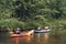 Canoeing on the forest river