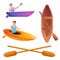 Canoeing icons set, cartoon style
