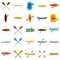 Canoeing icons set, flat style