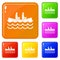 Canoeing icons set vector color