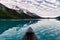 Canoeing on Maligne lake with canadian rockies reflection in Spirit Island at Jasper national park