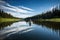 canoeist exploring serene lake, with reflections on the water