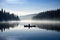 canoeist paddling peacefully on serene lake