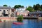 Canoeists on the river Exe, Exeter, UK.