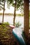 Canoes on the bank of the Charles River in Summer