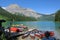 Canoes at Beautiful Emerald Lake, Yoho National Park, Canadian Rockies, British Columbia, Canada