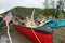 Canoes and campsite on Alaskan river bank