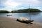 Canoes with fishing net at beach Papua New Guinea