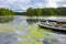 Canoes floating on a lake in Quebec, Canada