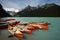 Canoes at Lake Louise and Victoria Glacier