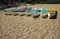 Canoes lying on the sand at Ramsgate, Kwazulu Natal.