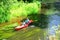 Canoes in River Vilnele near Entertainment and Recreation Center Belmontas