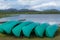 Canoes on the shore of a lake in the Rondane National Park in No
