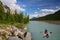 Canoing in Bow river in Banff National Park