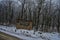 Canopy of frosty trees at Blue Mound State Park at the park entry sign