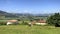 Cantabria landscape with field and a small village