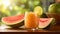 Cantaloupe Juice on rustic wooden table