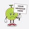 Cantaloupe Melon cartoon mascot character with cheerless face and holding a message board