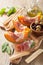 cantaloupe melon with prosciutto grissini olives. italian appetizer