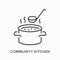 Canteen flat line icon. Vector outline illustration of community kitchen, food charity. Soup in saucepan with steam and