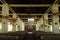 Canteen with stones benches and tables in abandoned women prison