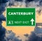 CANTERBURY road sign against clear blue sky