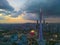 Canton Tower with Zhujiang New Town as background at sunset