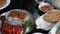 Cantonese dimsum breakfast style bbq honey pork, crispy skin pork and deep fried taro dumpling set food