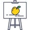 Canvas icon art paint easel with apple on stand