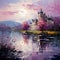 Canvas painting, capturing the beauty of a landscape where nature blooms and a distant castle