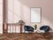 Canvas in pink living room with console table and grey armchairs