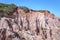 Canyon cliffs with many rocks sedimented by time, rocks with red and yellow color