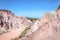 Canyon cliffs with many rocks sedimented by time, rocks with red and yellow colors