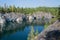 Canyon and lake in situ mining of marble mines. Ruskeala, Karelia