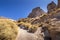 Canyon mountains on Vlychada beach on a sunny summer day