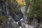 Canyon Sainte-Anne waterfall in autumn, Quebec