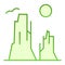 Canyon and sun flat icon. Rock plateau green icons in trendy flat style. Nature landscape gradient style design
