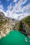 Canyon of Verdon with boats in Provence, France. The largest alpine canyon in Europe.