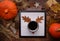 Cap of coffee stand on white letter board on wooden table