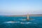 The Cap de la Hague lighthouse on the Normandy coast in Europe, France, Normandy, Manche, in spring, on a sunny day