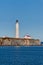 Cap des rosiers lighthouse during a cloudless day